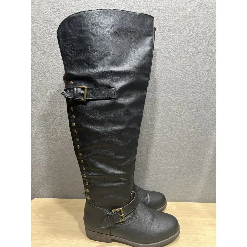 Nordstrom Rack JOURNEE Spokane Riding Boot Black Womens Size 8 $130 Value